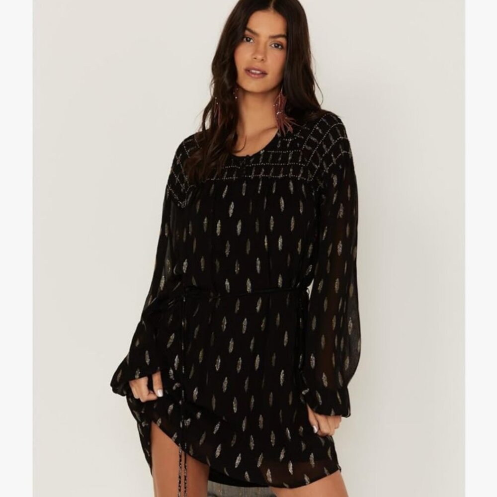Idyllwind Jolly Metallic Clip Dot Dress Black Gold Silver NWOT - Picture 2 of 7